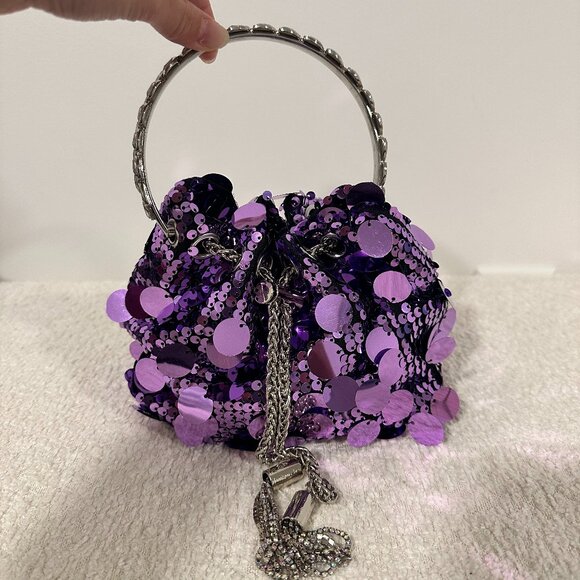 Purple Sequin Ring Handle Evening Bag 💜 - Picture 1 of 2